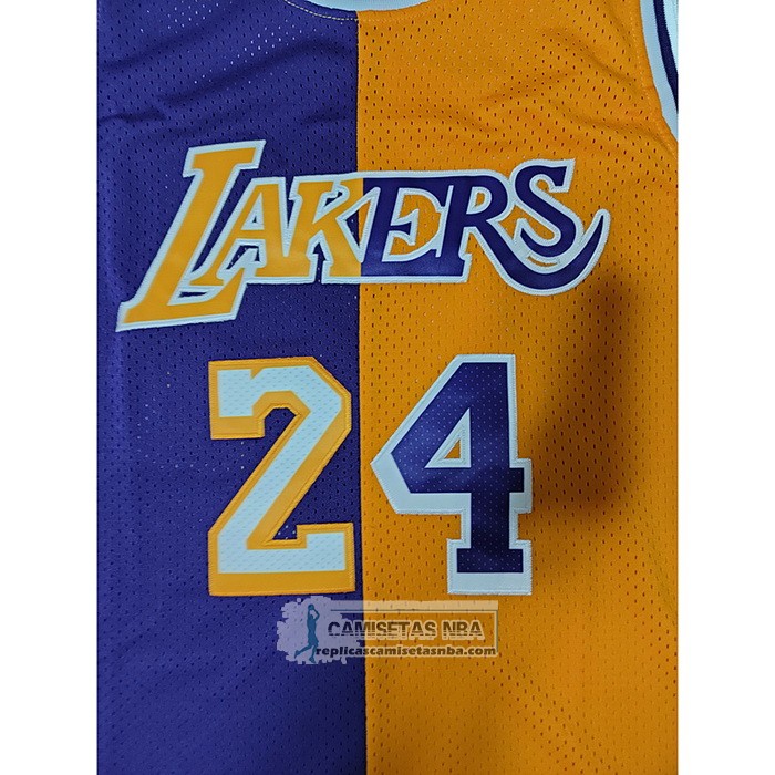 Camiseta Los Angeles Lakers Kobe Bryant NO 24 Mitchell & Ness 1996-97 Split Amarillo Violeta